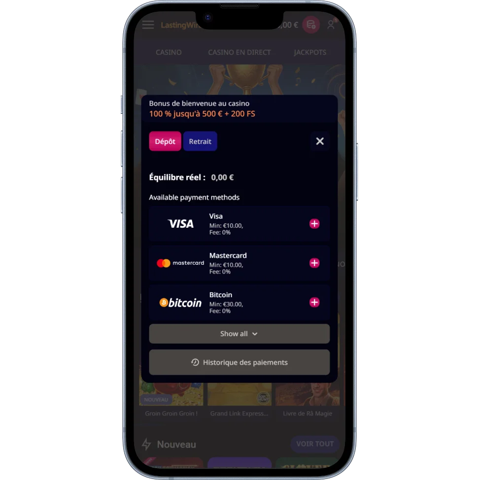 LastingWinz Casino Méthodes de dépôt