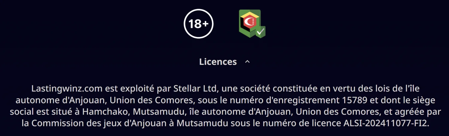 Licence et sécurité LastingWinz Casino